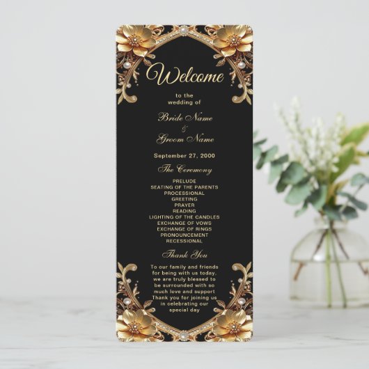 Elegantes Hochzeitsprogramm im Goldrahmen Programm (Stehend Vorderseite)