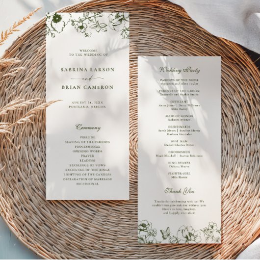 Elegantes Hochzeitsprogramm im Oliven Grün mit flo Programm