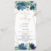 Elegantes Hochzeitsprogramm in blauem Gold Programm (Vorderseite)