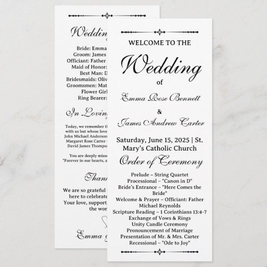 Elegantes Hochzeitsprogramm 'In Loving Memory' (Vorne/Hinten)