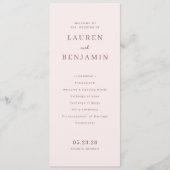 Elegantes Hochzeitsprogramm in Rosa Programm (Vorderseite)