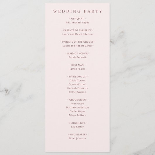 Elegantes Hochzeitsprogramm in Rosa Programm (Rückseite)