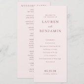 Elegantes Hochzeitsprogramm in Rosa Programm (Vorne/Hinten)