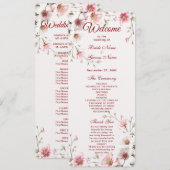 Elegantes Hochzeitsprogramm in Rosa Programm (Vorne/Hinten)