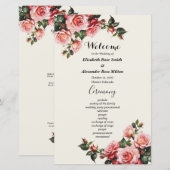 Elegantes Hochzeitsprogramm in Rosa und rote Rosen (Vorne/Hinten)