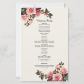 Elegantes Hochzeitsprogramm in Rosa und rote Rosen (Rückseite)