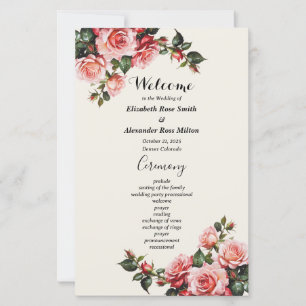 Elegantes Hochzeitsprogramm in Rosa und rote Rosen