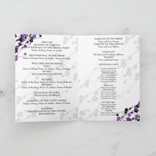 Elegantes Hochzeitsprogramm Japanische Blume Lila Programm (Innenseite)
