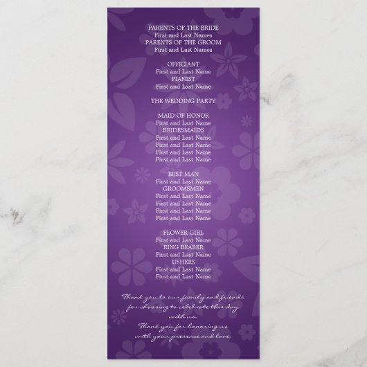 Elegantes Hochzeitsprogramm Lila Herz Programm (Rückseite)