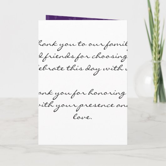 Elegantes Hochzeitsprogramm Lila Herz Programm (Rückseite)