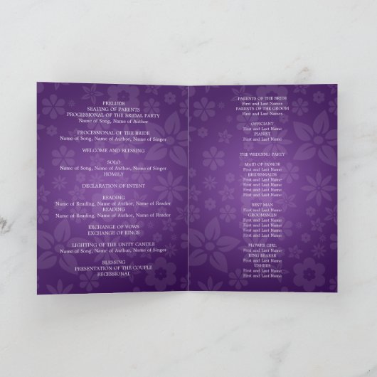 Elegantes Hochzeitsprogramm Lila Herz Programm (Innenseite)