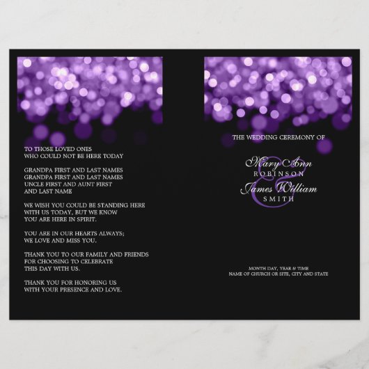 Elegantes Hochzeitsprogramm Lila Lights (Vorderseite)