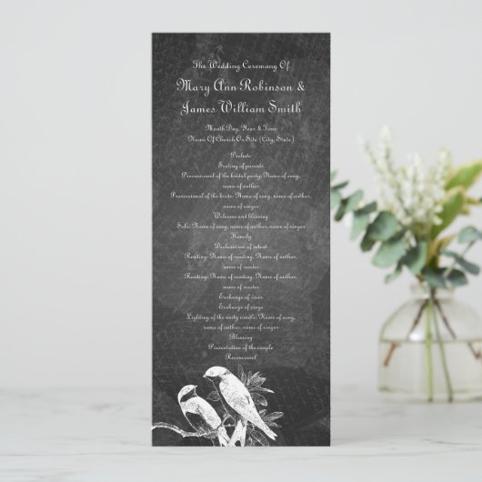 Elegantes Hochzeitsprogramm Love Birds Black Programm (Stehend Vorderseite)