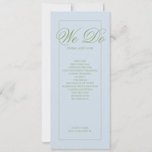 Elegantes Hochzeitsprogramm mit blaugrünem Streife (Vorderseite)
