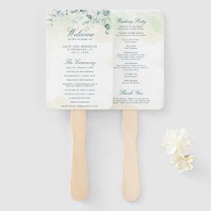 Elegantes Hochzeitsprogramm mit Eukalyptus-Grün Fächer