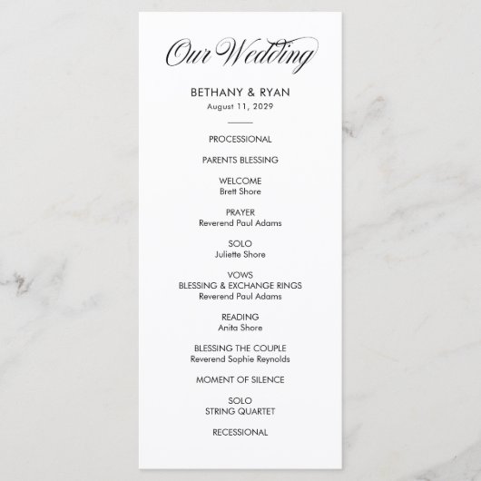 Elegantes Hochzeitsprogramm mit fancy Schrift Programm (Vorderseite)