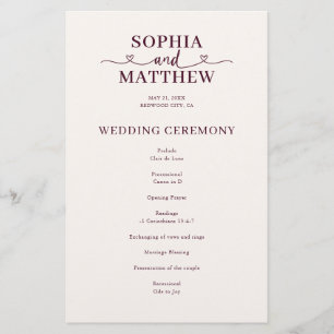 Elegantes Hochzeitsprogramm mit Herzschrift