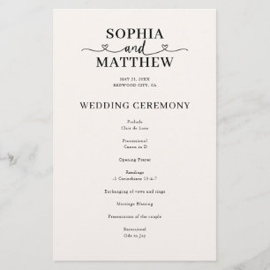 Elegantes Hochzeitsprogramm mit Herzschrift