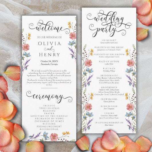 Elegantes Hochzeitsprogramm mit Kalligrafie und Fr Programm