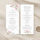 Elegantes Hochzeitsprogramm mit rosa Hortensien un Programm