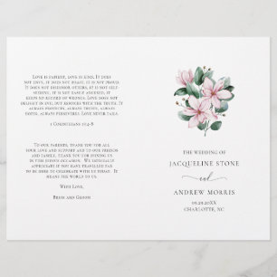 Elegantes Hochzeitsprogramm mit rosa Magnolien