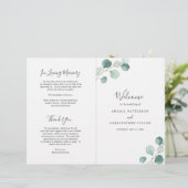 Elegantes Hochzeitsprogramm mit Salbei-Grün-Eukaly (Stehend Vorderseite)