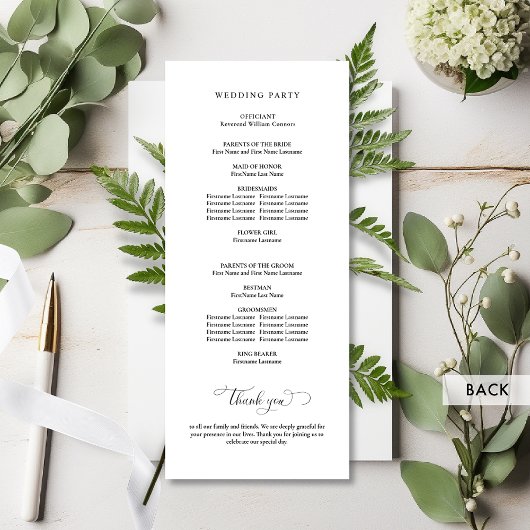 Elegantes Hochzeitsprogramm mit schöner Kalligrafi