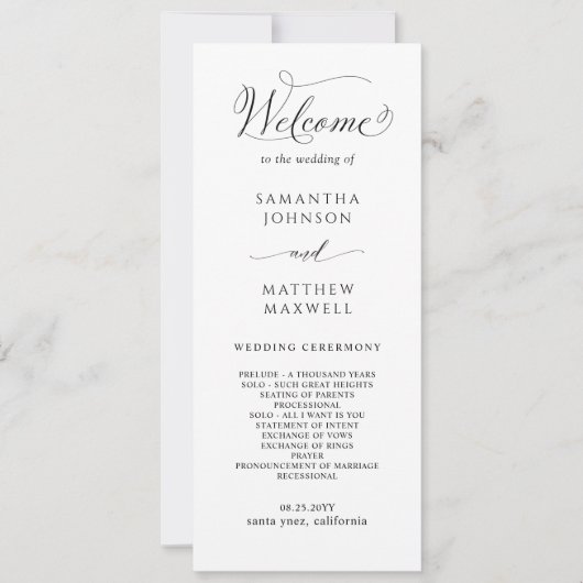 Elegantes Hochzeitsprogramm mit schöner Kalligrafi (Vorderseite)