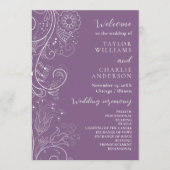 Elegantes Hochzeitsprogramm mit staubigem Violett Programm (Vorderseite)