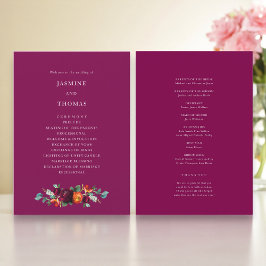 Elegantes Hochzeitsprogramm mit tiefrosa floralen Programm