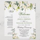 Elegantes Hochzeitsprogramm mit weißen Rosen (Vorne/Hinten)