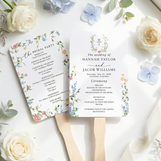Elegantes Hochzeitsprogramm mit Wildblumen Fächer