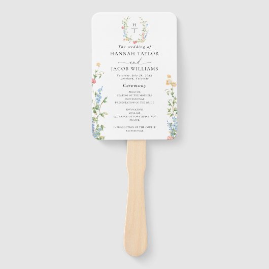 Elegantes Hochzeitsprogramm mit Wildblumen Fächer (Vorderseite)