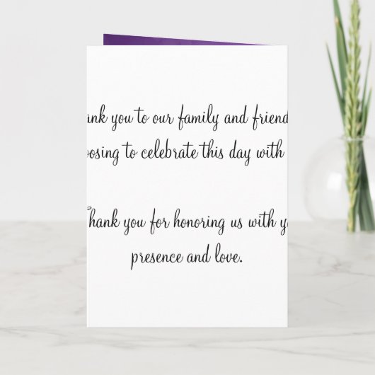 Elegantes Hochzeitsprogramm Moderne Herzen Lila Programm (Rückseite)