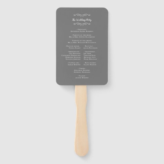 Elegantes Hochzeitsprogramm Moderne Zeremonie Grau Fächer (Rückseite)