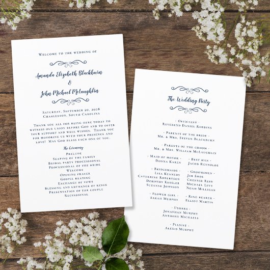 Elegantes Hochzeitsprogramm Moderne Zeremonie Navy