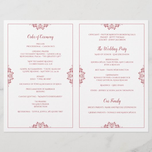 Elegantes Hochzeitsprogramm - Nadine (Rot) (Rückseite)