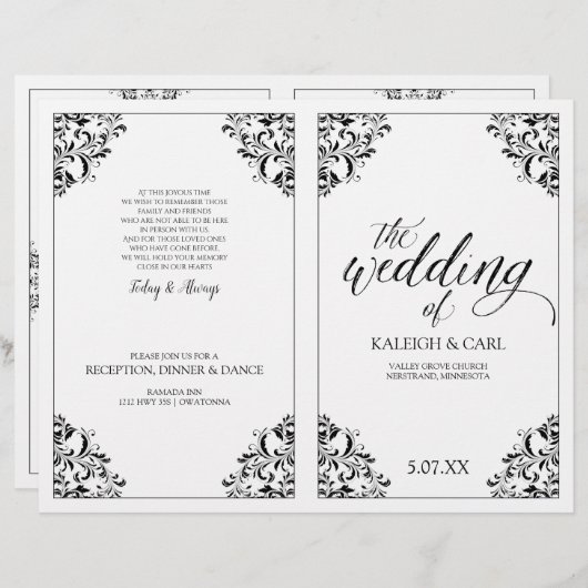 Elegantes Hochzeitsprogramm - Nadine (Schwarz) (Vorne/Hinten)