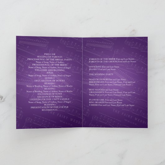 Elegantes Hochzeitsprogramm Noten Lila Programm (Innenseite)