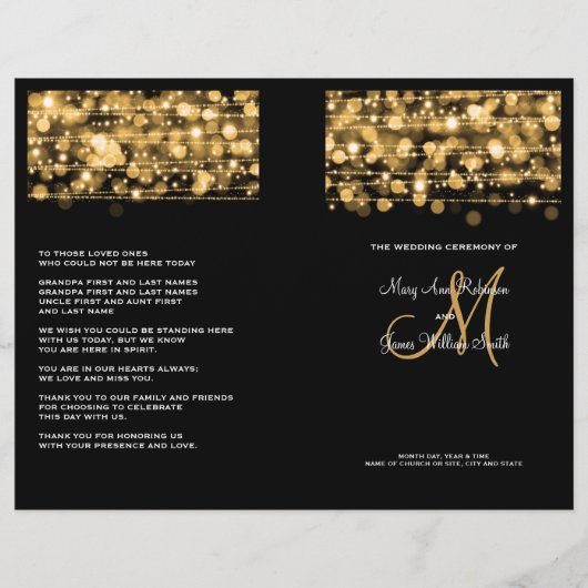 Elegantes Hochzeitsprogramm Party Glitzern Gold (Vorderseite)