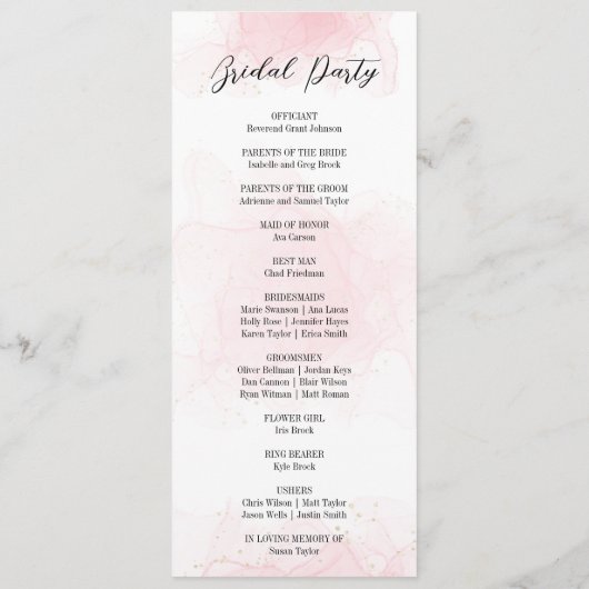 Elegantes Hochzeitsprogramm Party Menükarte (Rückseite)