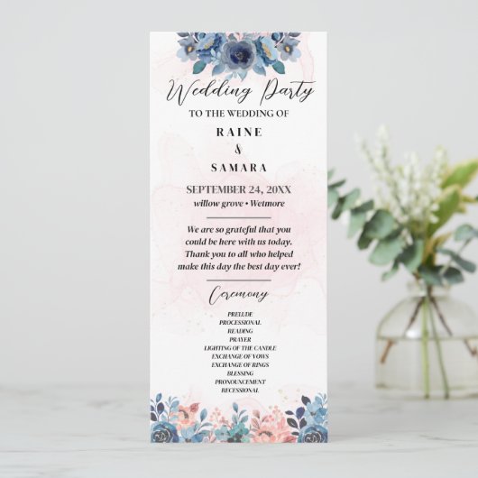 Elegantes Hochzeitsprogramm Party Programm (Stehend Vorderseite)