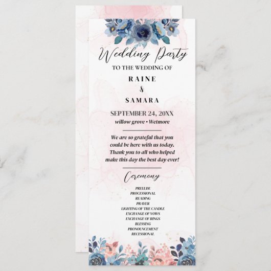 Elegantes Hochzeitsprogramm Party Programm (Vorne/Hinten)