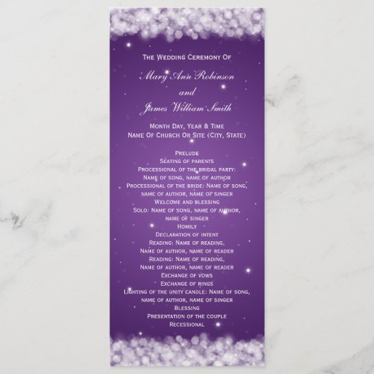 Elegantes Hochzeitsprogramm Party Sparkle Lila Programm (Vorderseite)