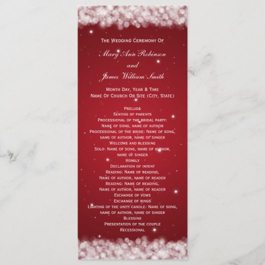 Elegantes Hochzeitsprogramm Party Sparkle Rot Programm (Vorderseite)