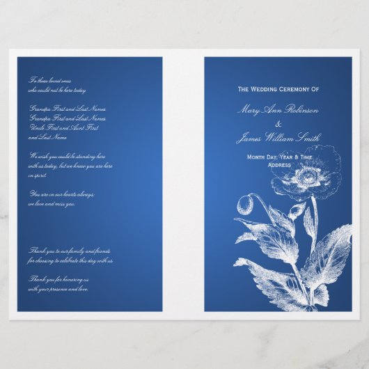 Elegantes Hochzeitsprogramm Poppy Blue (Vorderseite)