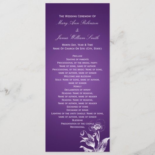 Elegantes Hochzeitsprogramm Poppy Lila Programm (Vorderseite)