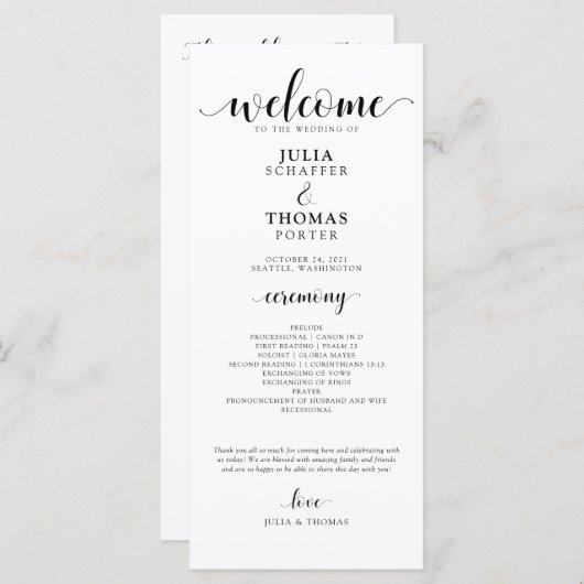 Elegantes Hochzeitsprogramm Programm (Vorne/Hinten)