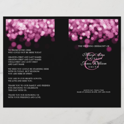 Elegantes Hochzeitsprogramm - Rosa Lichter (Vorderseite)