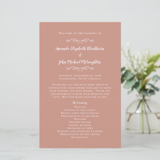 Elegantes Hochzeitsprogramm Rose Gold Moderne Zere (Stehend Vorderseite)